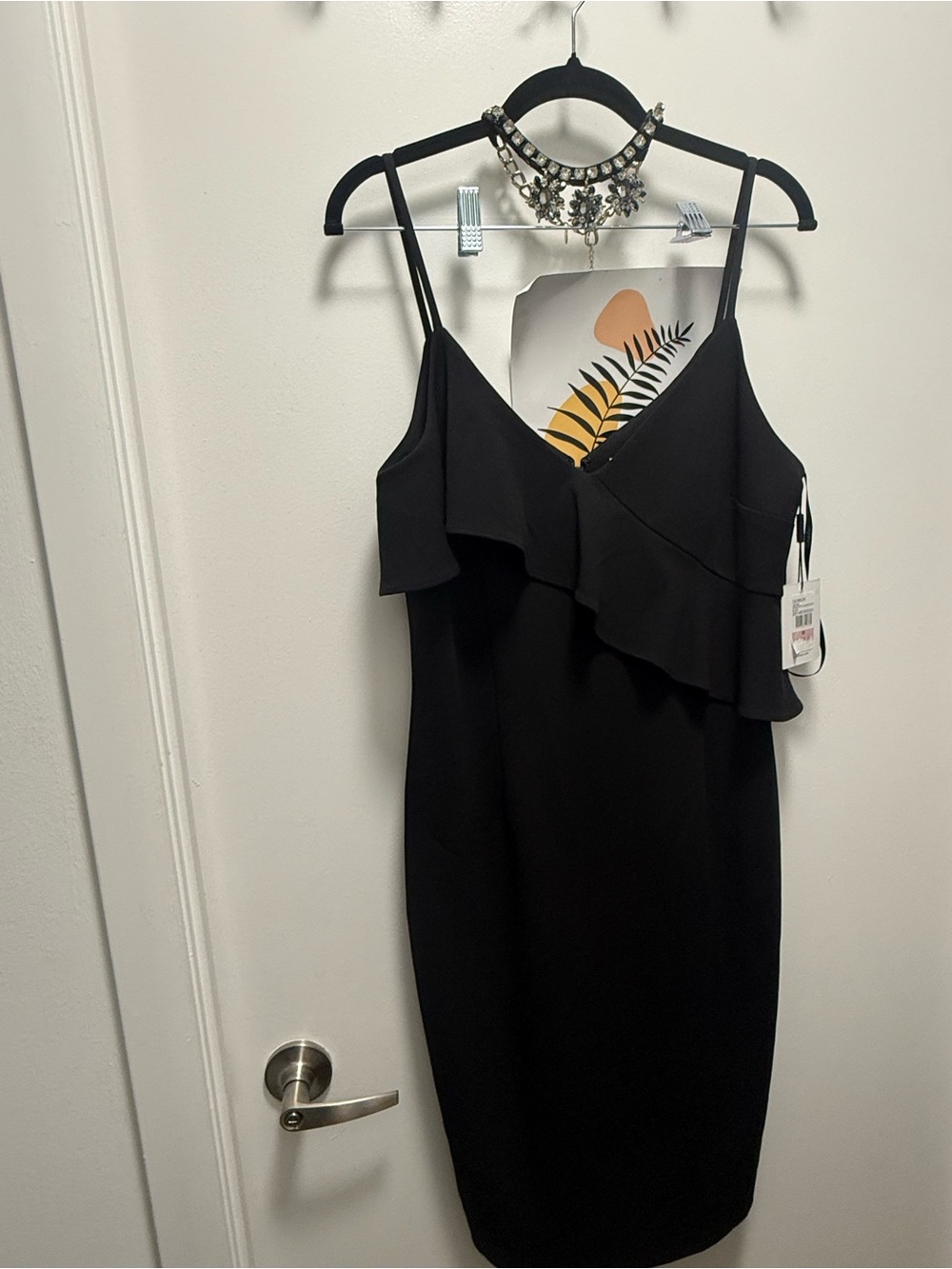 NWT Calvin Klein Black Ruffle V-Neck Cami Cocktail Dress